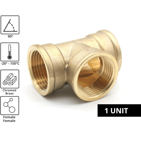 Pack 4 Te latón Hembra 2'' | Accesorio laton Aenor | Te rosca hembra 2'' | Unión Tubos Riego | Conector Latón Tubos