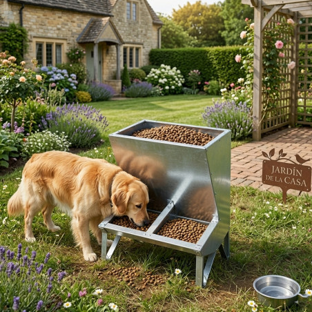 Tolva galvanizada para cerdos, dispensador alimentos 2 huecos, 50 Kg  48x40x85 cm