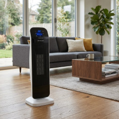 Radiateur soufflant, Chauffe tour céramique oscillante Orbegozo 2000W. Panneau de commande tactile. Minuterie 24h. Télécommande