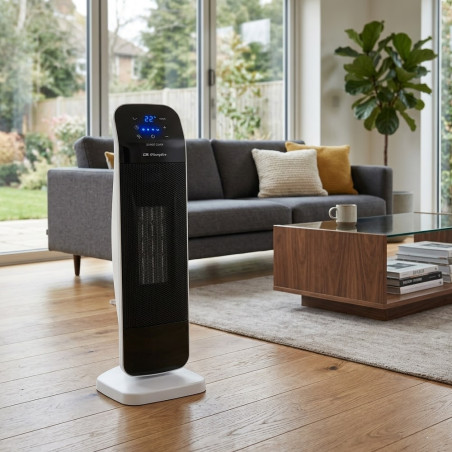 Radiateur soufflant, Chauffe tour céramique oscillante Orbegozo 2000W. Panneau de commande tactile. Minuterie 24h. Télécommande