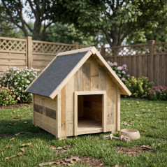 Caseta de Madera para Perros 65x74x75 cm | Caseta Exterior Techo a Dos Aguas para Perro Mediano
