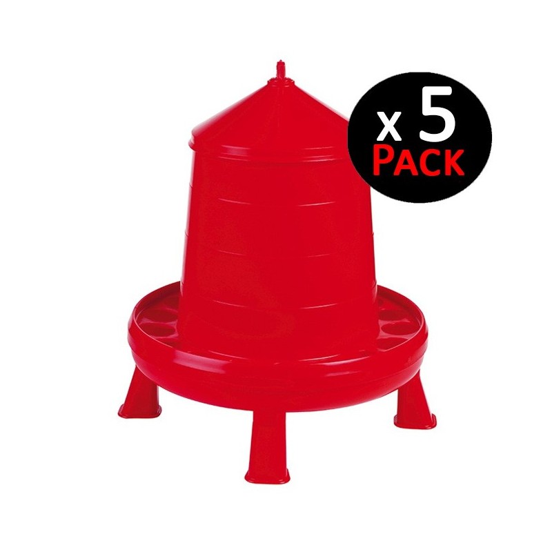 5 x Tremi Plastique Volailles rouge 4 Kg pour poulets, avec pieds, 30x30x50 cm