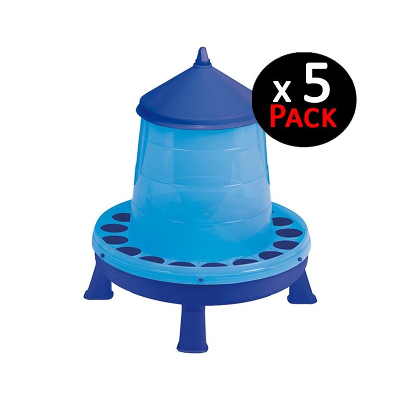 5 Stück Futtertrögen mit Beinen für Hühner und Vögel | Fassungsvermögen 4 kg | 30x30x50 cm | Robustes Kunststoff | Blaue Farb