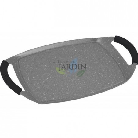 Padella Grill 47x29 cm - Piastra Antiaderente - Piastra da Cottura - Effetto pietra con manici in silicone - Induzione, grigio