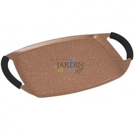 Padella Grill 47x29 cm - Piastra Antiaderente - Piastra da Cottura - Effetto pietra con manici in silicone - Induzione, marrone
