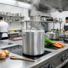 Pentola Lacor da 28 cm in acciaio inox con coperchio | Pentola dritta con finitura opaca | Adatta a piani cottura in vetrocerami