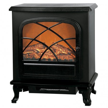 Chimenea eléctrica con 2 niveles de temperatura 1000W y 2000W con efecto llama y leña, 55x32x59 cm, negro