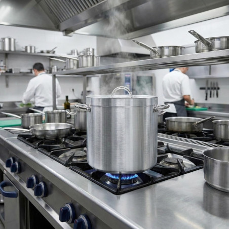 Lacor 32cm Stainless Steel Pot with Lid | Straight Pot with Matte Finish | Suitable for Ceramic, Electric, and Gas Hobs | 25L Ca