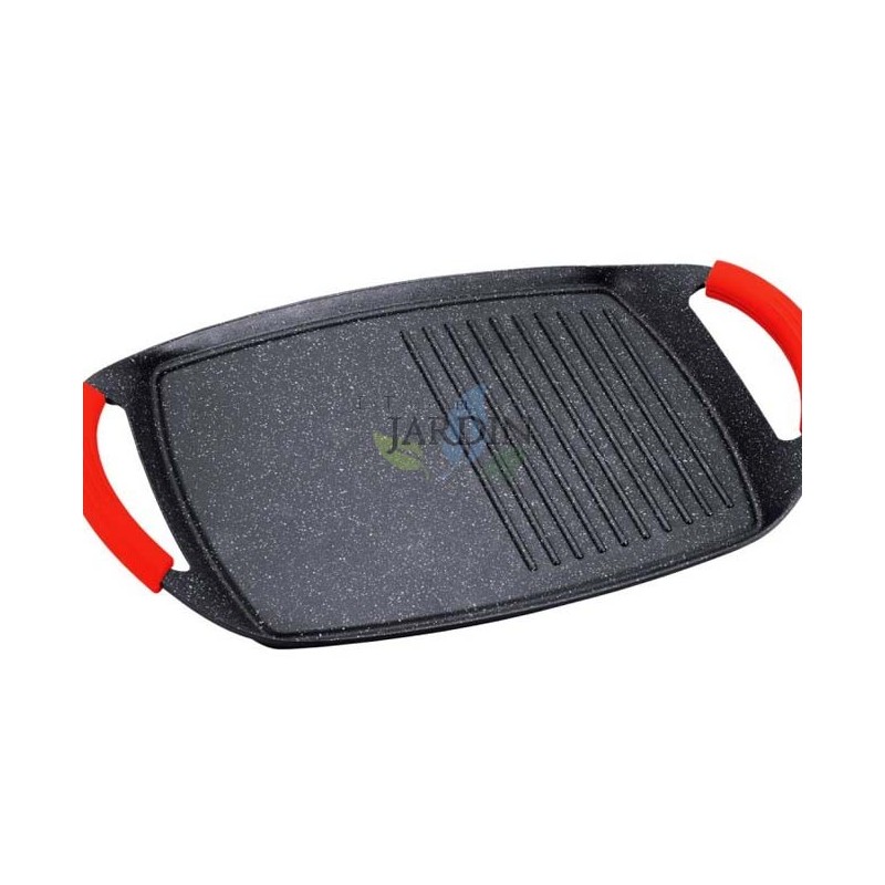 Padella Grill 47x29 cm - Piastra Antiaderente - Piastra da Cottura - Effetto pietra con manici in silicone - Induzione, nera Padella Grill 47x29 cm - Piastra Antiaderente - Piastra da Cottura - Effetto pietra con manici in silicone - Induzione, nera
