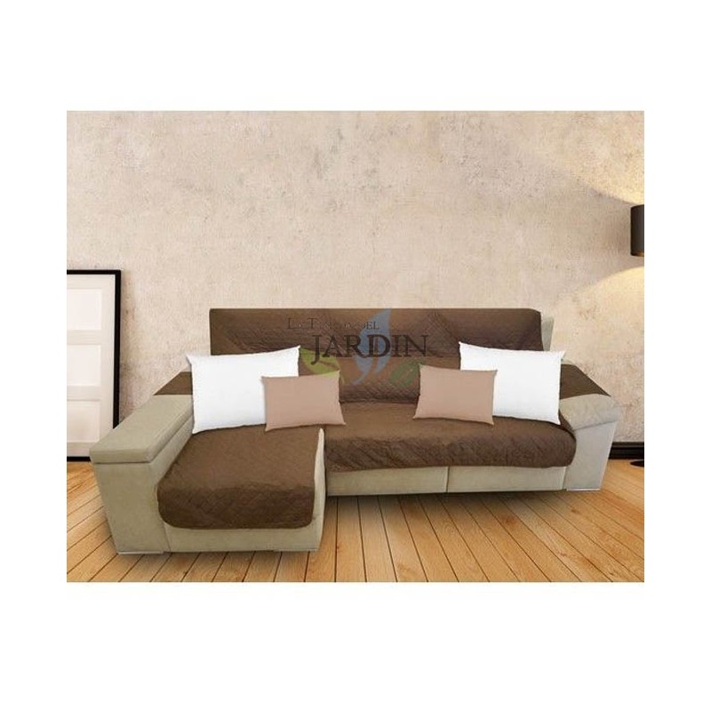  Schützender Bezug für ein Chaiselongue-Sofa in Braun und Beige