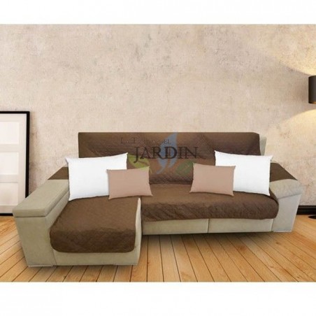 Protective cover for brown and beige chaise longue sofa