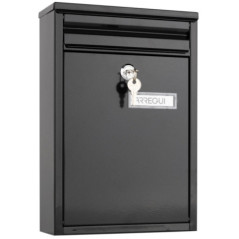 Outdoor Mailbox | Black Steel Mailbox with Keys | Wall-Mounted Mailbox for Communities with Lock 22x36x11 cm