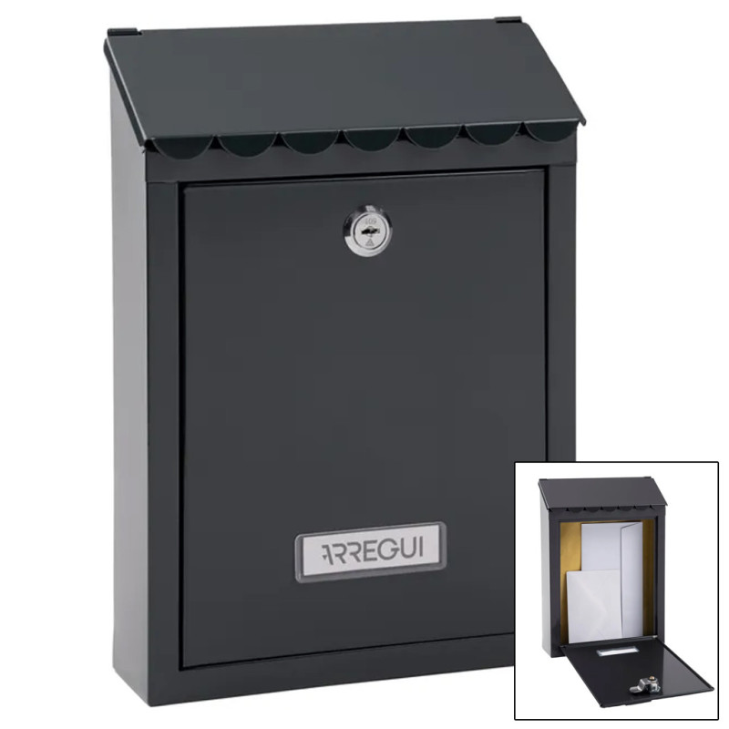 Outdoor Mailbox | Anthracite Steel Mailbox with Keys | Wall-Mounted Mailbox for Communities with Lock 21.6x36x11 cm
