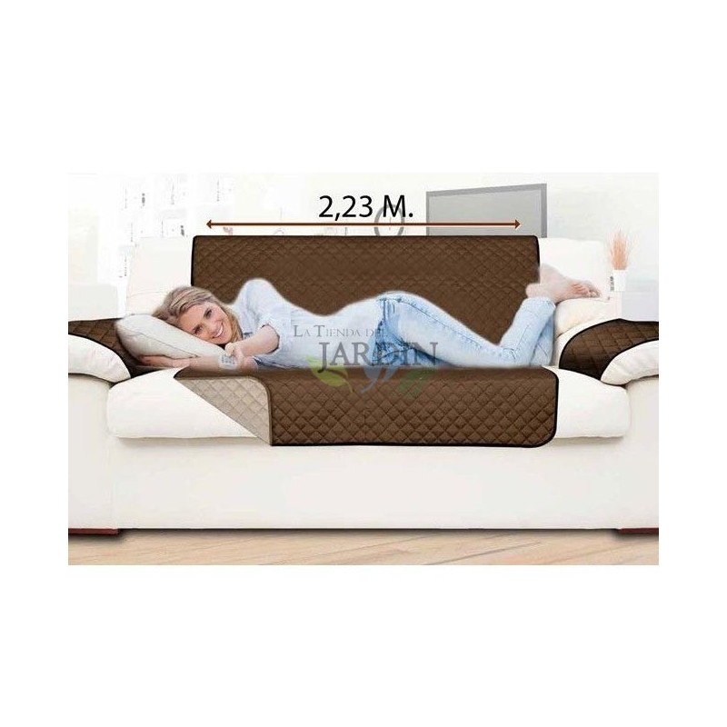 Reversible 2-seater armchair protective cover, brown and beige