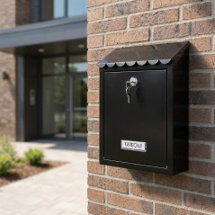 Outdoor Mailbox | Black Steel Mailbox with Keys | Wall-Mounted Mailbox for Communities with Lock 21.6x36x11 cm
