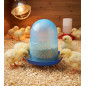 Comedero Pollitos Con Patas 1ª edad | 1,5 L | 19x20 cm | Plástico resistente | Control nivel pienso | Antiposado | Azul |