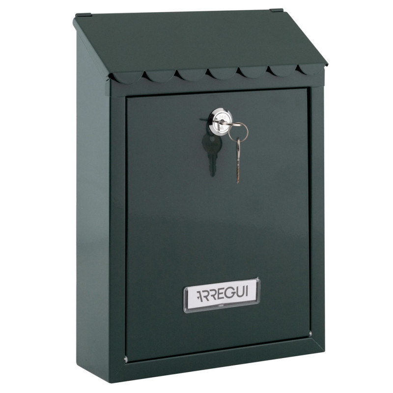 Buzón exterior acero verde | 21,6x36x11 cm | Con cerradura y llaves | Resistente intemperie | Instalación pared