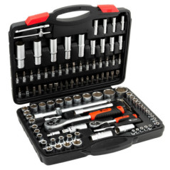 Coffret d'outils à douilles et à cliquet de 111 pièces | Kit d'outils à entraînement 1/4" et 1/2" | Comprend des bougies d'allum