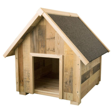 Canil de madeira para cães 59x61x65 cm | Canil externo com telhado de duas águas para cães de pequeno porte