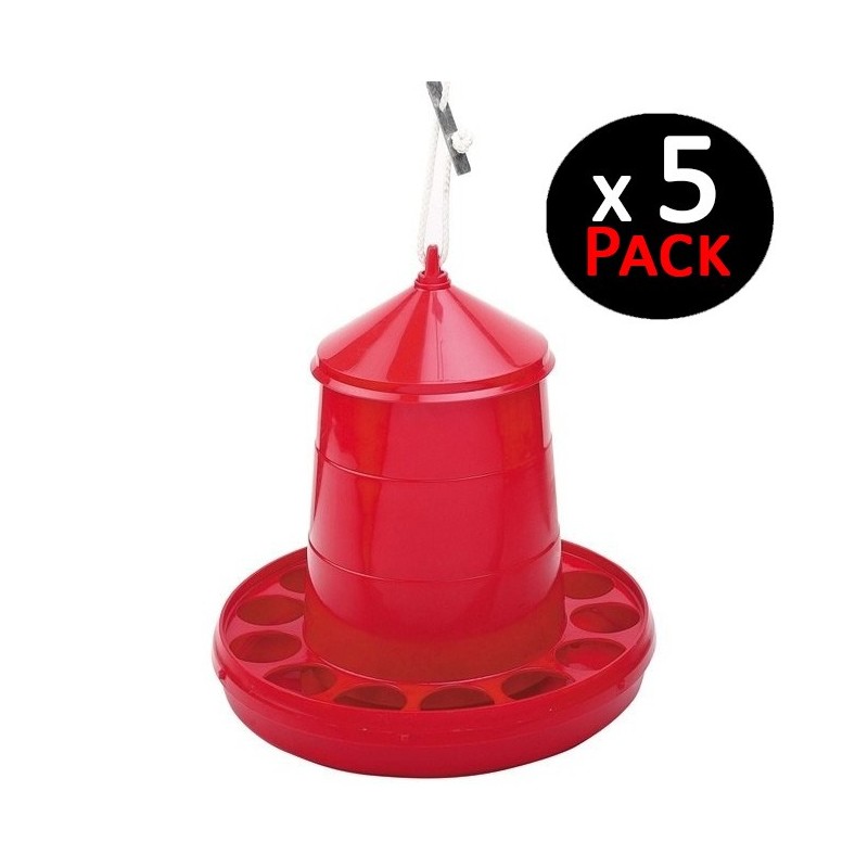 5 Stück Futtertröge für Hühner und Vögel | 2 kg Fassungsvermögen | 25x25x34 cm | Robuster Kunststoff | Farbe Rot 5 Stück Futtertröge für Hühner und Vögel | 2 kg Fassungsvermögen | 25x25x34 cm | Robuster Kunststoff | Farbe Rot