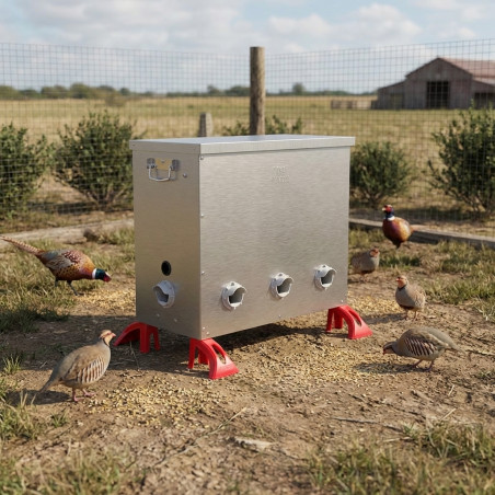 Comedero Metálico Aves Perdices 8 Bocas 80 Kg, 50x71x60 cm | Antidesperdicio | Tolva Exterior