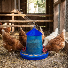 Comedouro de plástico para galinhas, 8 kg, 37 x 37 x 45 cm, azul
