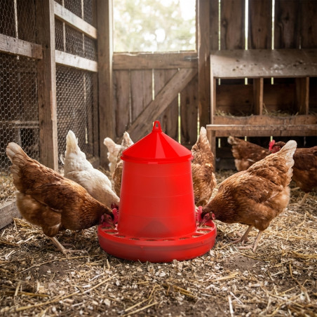 Plastic chicken feeder hopper 12 Kg, 46x46x50 cm, red
