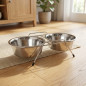 Mangeoire et abreuvoir double pour chien et chat avec support ø16,5 cm. 35x17x7cm. Capacité 0,75 litres x 2 bols
