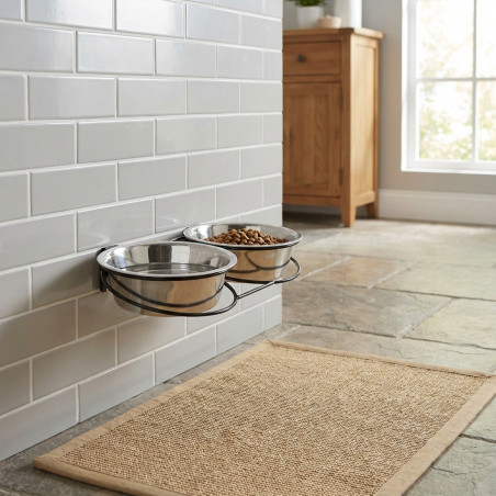 Comedero Y Bebedero Perros Doble Acero Inoxidable | 1,75 L Por Bol | 43 X 22 X 7 Cm | Antideslizante | Resistente y Duradero