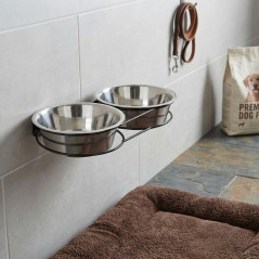 Mangeoire et abreuvoir double pour chien en acier inoxydable, 2,80 litres par gamelle, 51x26x8,2 cm