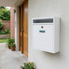 Cassetta postale da esterno | Cassetta postale in acciaio inox bianco con chiavi | Cassetta postale a muro per condomini con ser