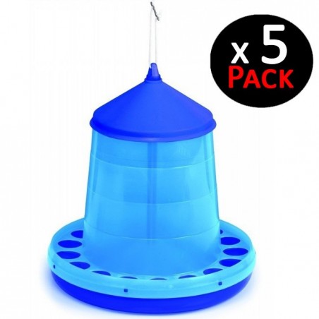 5 Stück Futtertrichtern für Vögel und Hühner | 8 kg Kapazität | 38x38x60 cm | Widerstandsfähiger Kunststoff | Farbe Blau