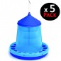 Set di 5 Mangiatoie Mangiatoie per Uccelli e Galline | Capacità 8 kg | 38x38x60 cm | Plastica Resistente | Colore Blu