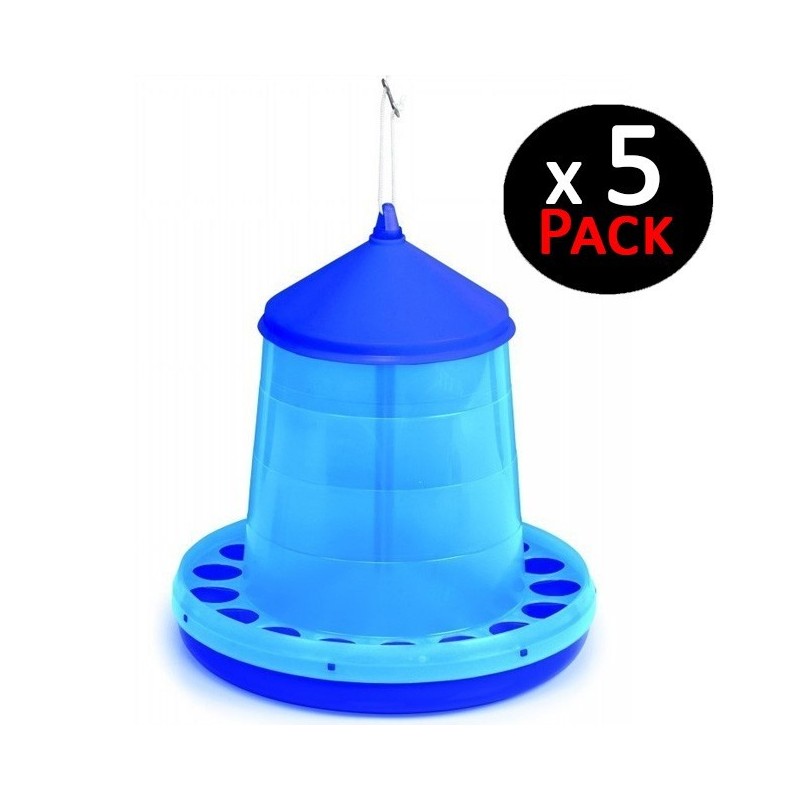 Mangeoire bleue pour poules de 8 kg. Lot de 5 mangeoires.