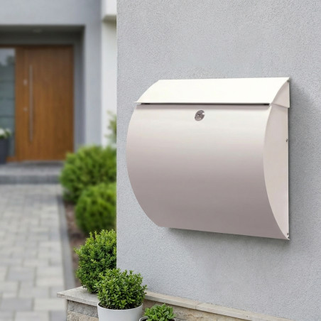 Outdoor Mailbox | White Lacquered Steel Mailbox with Keys | Modern Residential Wall Mounted Mailbox