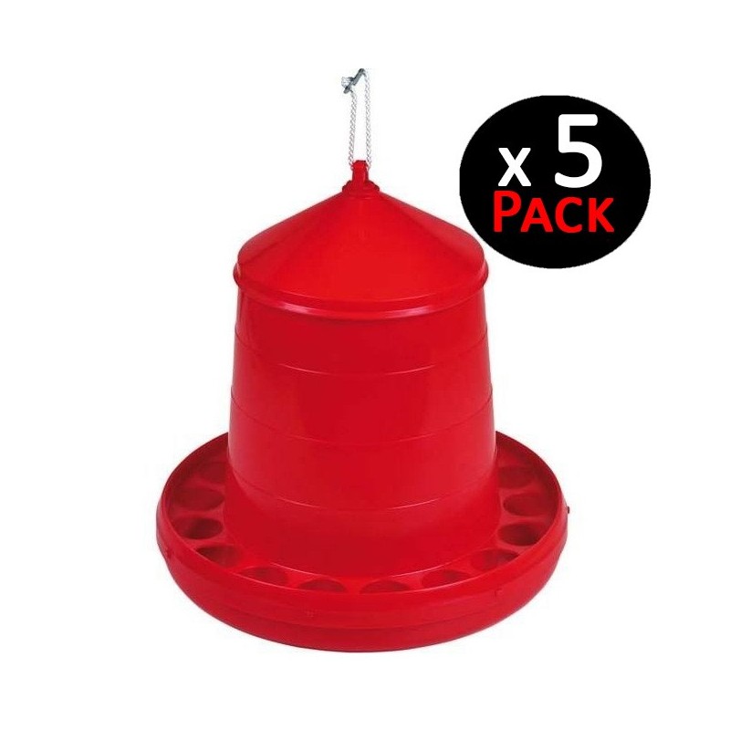 Set di 5 Mangiatoie per Uccelli e Galline | Capacità 8 kg | 38x38x60 cm | Plastica Resistente | Colore Rosso