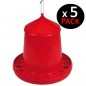 5 Stück Futtertröge für Vögel und Hühner | 8 kg Kapazität | 38x38x60 cm | Robustes Plastik | Rote Farbe
