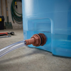 Plastic tank outlet fitting with 10mm outlet.