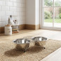 Double dog cat feeder and waterer with stand ø21 cm. 44 x 22.5 x 8 cm. Capacity 1.75 liters x 2 bowls