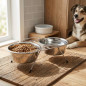 Doppelter Futter- und Tränkespender für Katzen und Hunde mit ø21-cm-Halterung. 44 x 22,5 x 8 cm. Fassungsvermögen: 1,75 Liter x