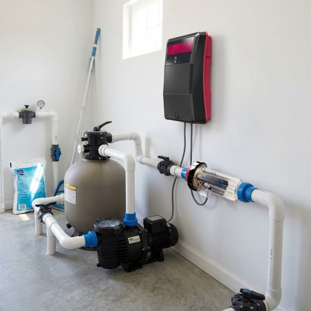 Chlorinateur par électrolyse au sel + Contrôleur de pH + Pompe de Dosage, piscines jusqu'à 50 m3
