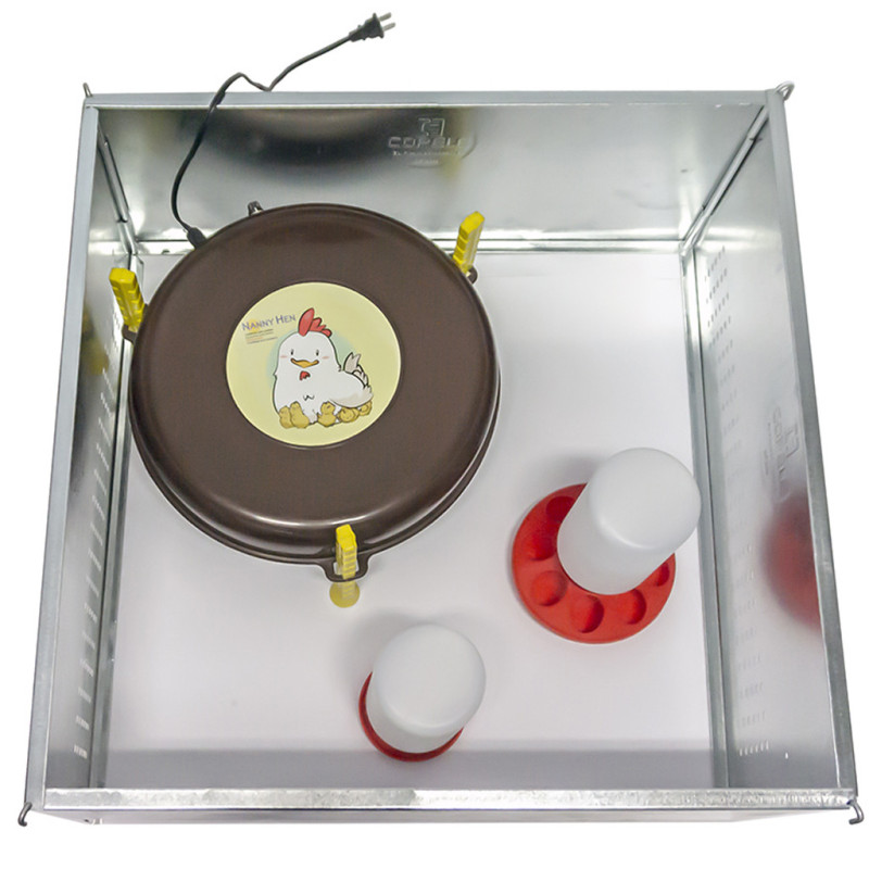 First-stage chick starter kit: 60x60cm playpen, 220V/36W Nanny Hen heater, 1kg feeder and 1L waterer, 62x62x28cm
