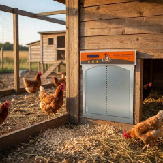Elevador automático com porta para saída de aves e frangos | Porta automática galvanizada 31x42x8 cm