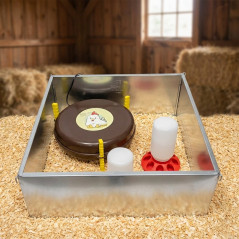 Kit inicial para pintinhos: cercado de 60x60cm, aquecedor Nanny Hen 220V/36W, comedouro de 1kg e bebedouro de 1L, 62x62x28cm