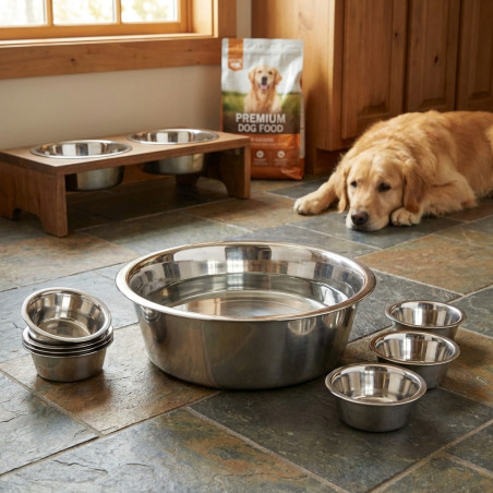 Set di 6 Mangiatoia Abbeveratoio per cani Ø29 cm.  Ciotola 4 litri. Cani e gatti in acciaio inossidabile