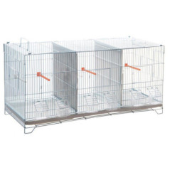 Cage galvanisée pour canaris à 3 compartiments 90x34x43 cm | Cage à oiseaux avec mangeoires, abreuvoirs et perchoirs