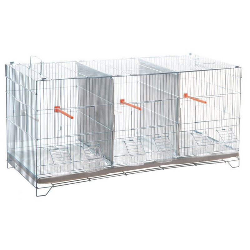 Gaiola galvanizada para canário com 3 compartimentos, 90x34x43 cm | Gaiola para pássaros com comedouros, bebedouros e poleiros