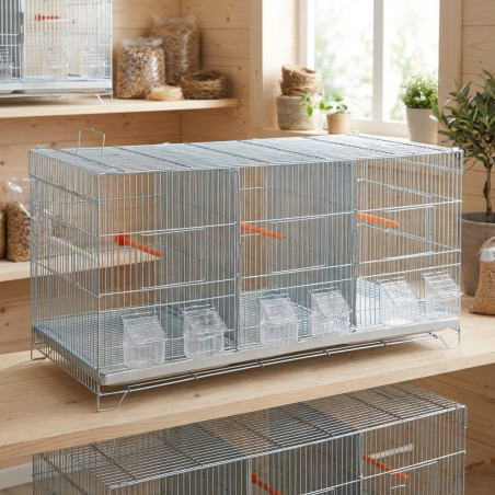 Galvanized Canary Cage with 3 Compartments 90x34x43 cm | Bird Cage with Feeders, Waterers and Perches