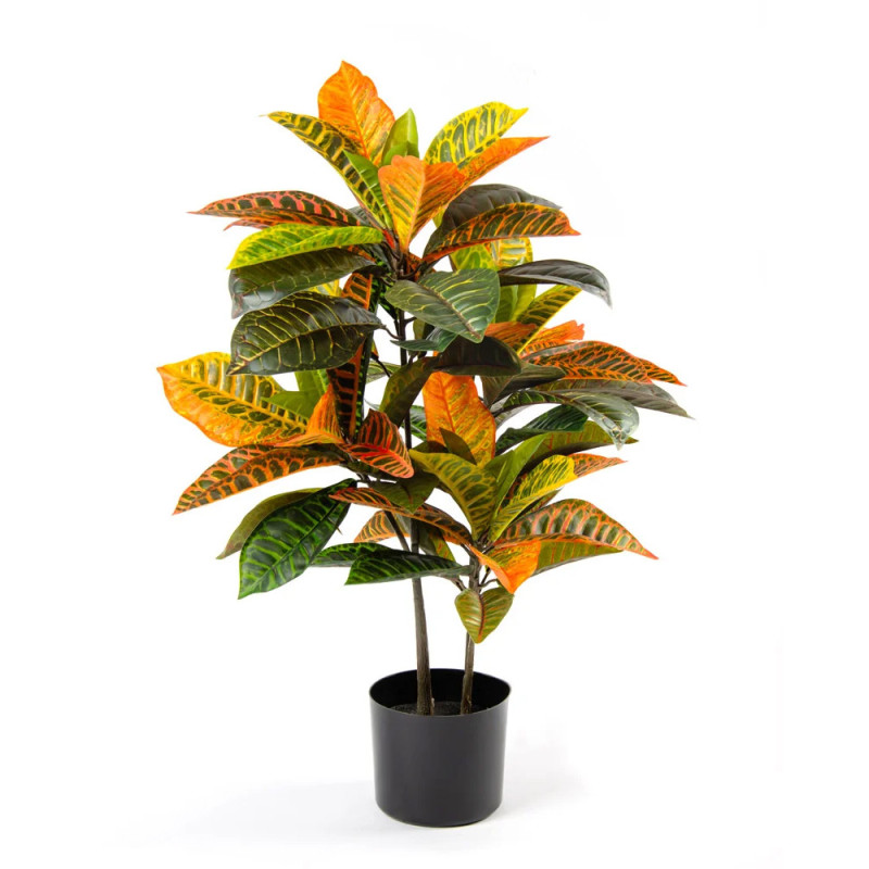 Planta Artificial Croton 77 cm con Macetero | Plantas de Plastico para Decoracion de Jardin Interior y Exterior