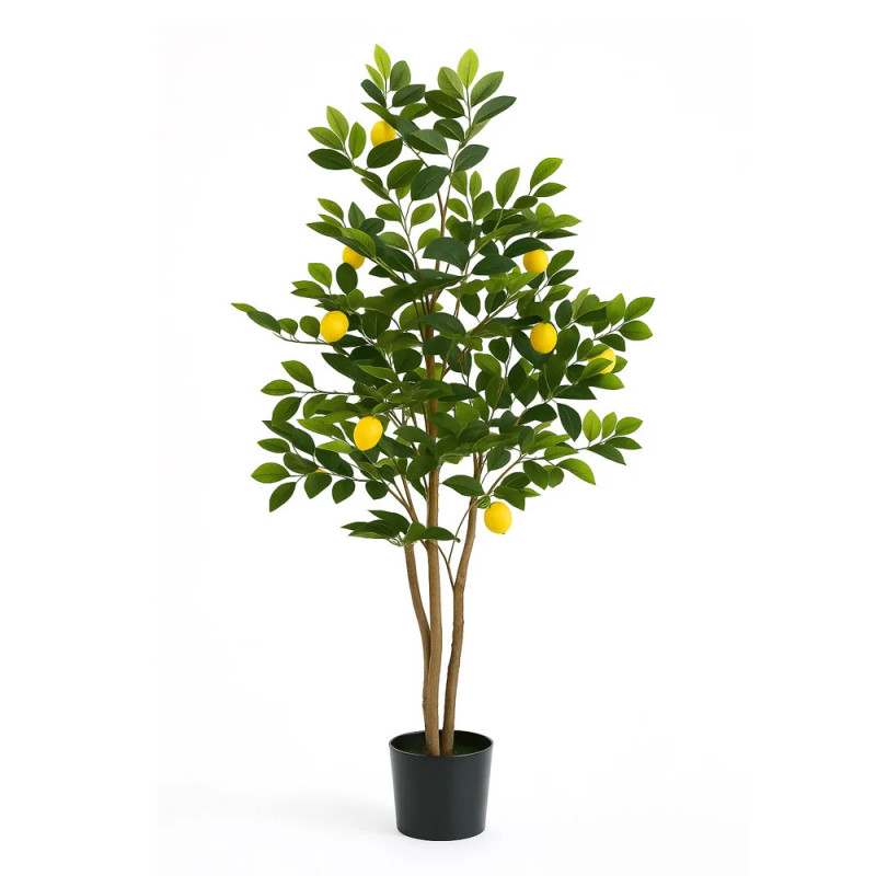 Albero di limone artificiale da 120 cm con vaso | Piante in plastica per la decorazione di giardini interni ed esterni
